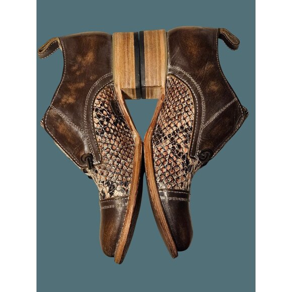 FREEBIRD By Steven Mabel Exotic Edgy Western Distressed Brown Shoes Women Size 8 - Picture 4 of 10